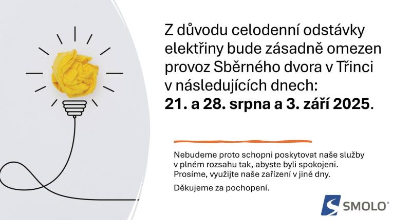 odstávka elektřiny na sběrném dvoře Třinec