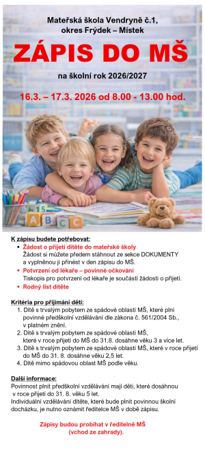 zápis MŠ Vendryně